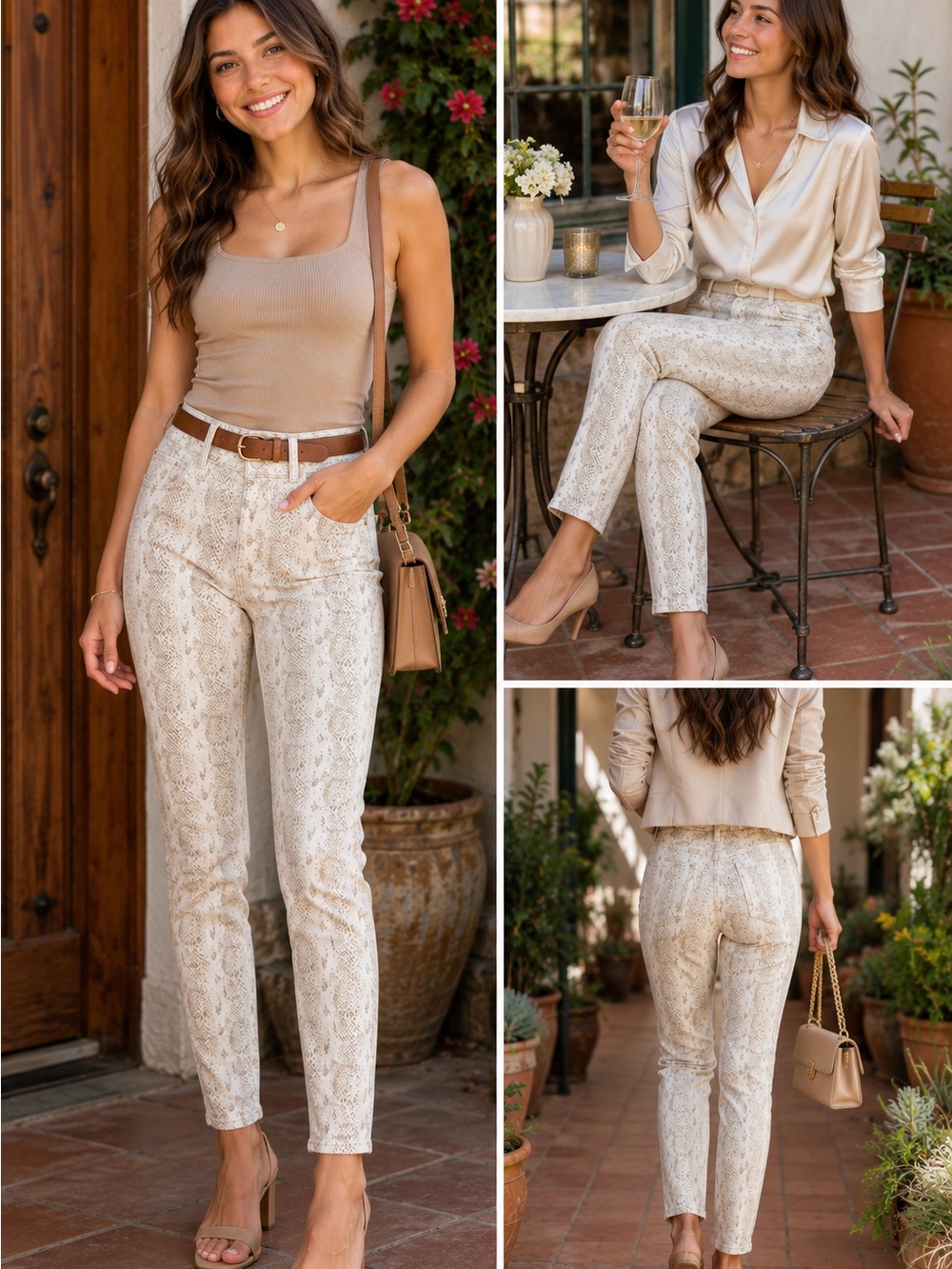 PAIGE Hoxton Ankle Jeans in Cream & Beige Snakeskin Print High Rise Skinny